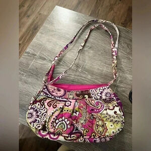Vera Bradley Sm Pink Floral On The Go Shoulder Bag Adjustable Handbag Crossbody